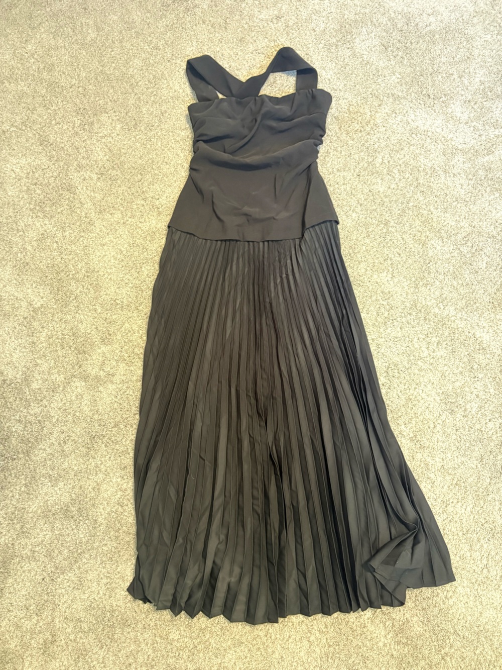 NWT Commense Black Halter Pleated Maxi Dress